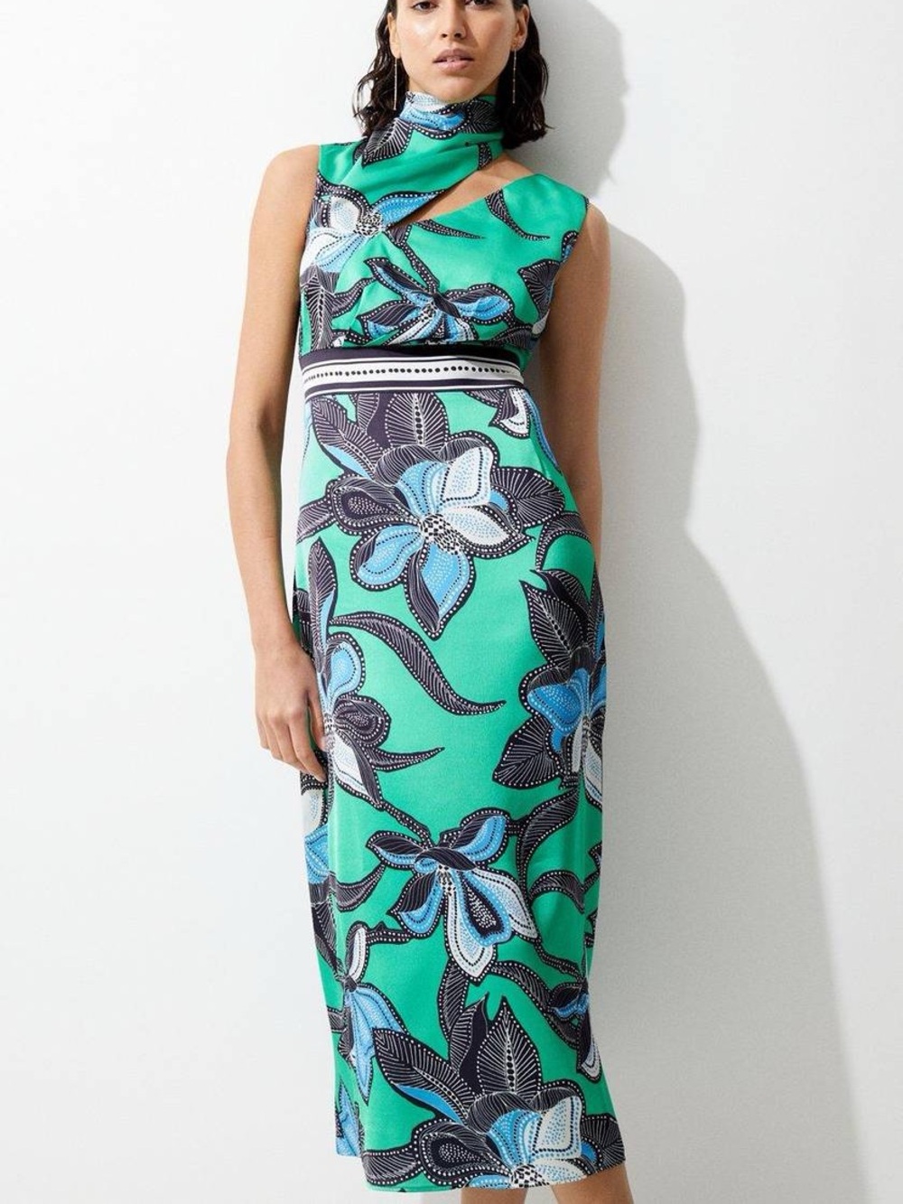 Karen Millen Batik High Neck Midi Dress